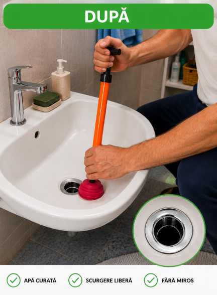 1+1 Pompă Manuală pentru Desfundat Scurgeri + Mănuși de Protecție Cadou