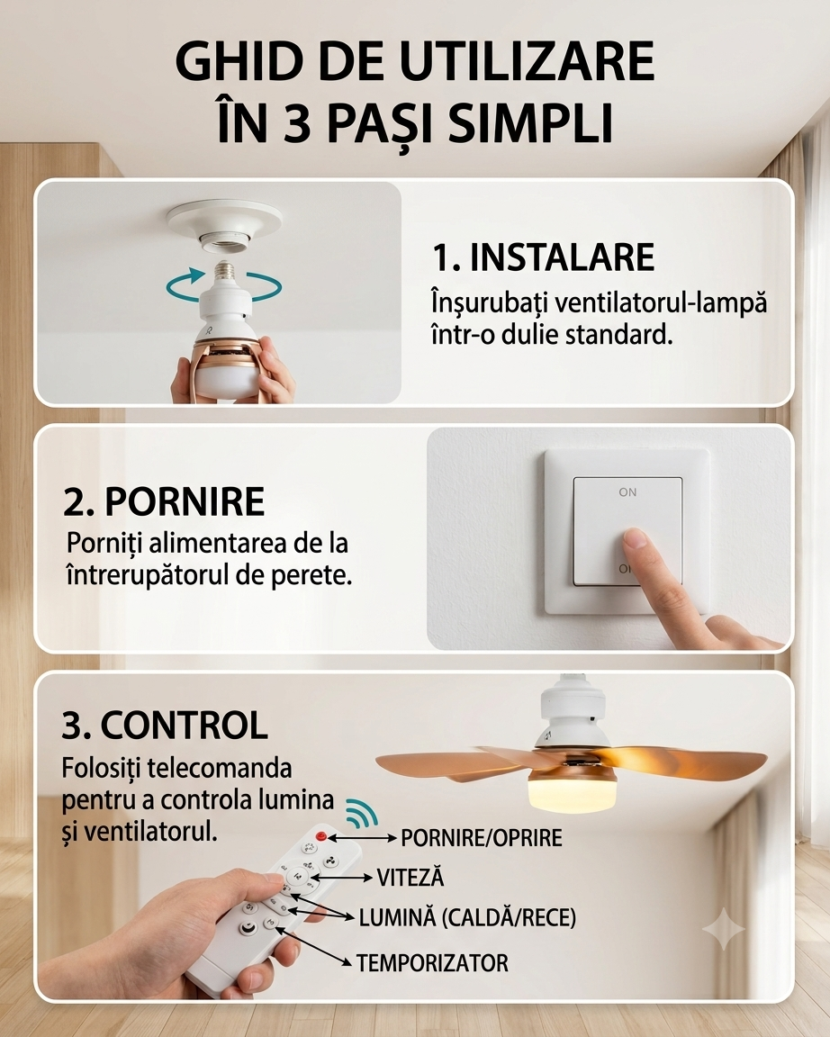 Plafonieră LED cu Ventilator incorporat & Telecomandă