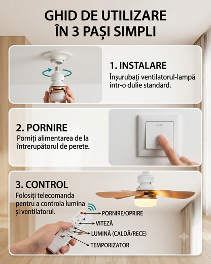 Plafonieră LED cu Ventilator incorporat & Telecomandă