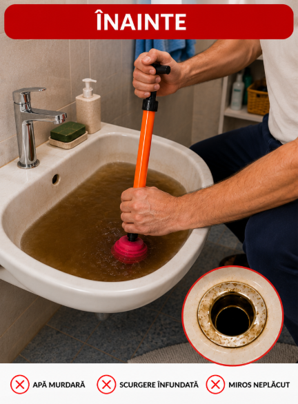 1+1 Pompă Manuală pentru Desfundat Scurgeri + Mănuși de Protecție Cadou